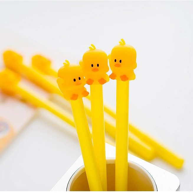 

wholesale 50pcs 3D yellow duck gel ink pen kawaii pens for school office supplies korean stationary gift cute pens free shipping