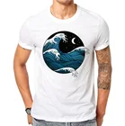 Мужская футболка в японском стиле, летняя Приталенная футболка из 100% хлопка с короткими рукавами и 3D-принтом морской волны