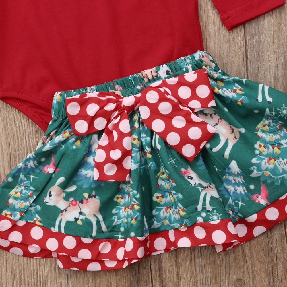Newborn Baby Girls Clothes Fashion Clothing Christmas 2pcs Dress X'Mas David's Deer Romper+Skirt Suit Outfits | Детская одежда