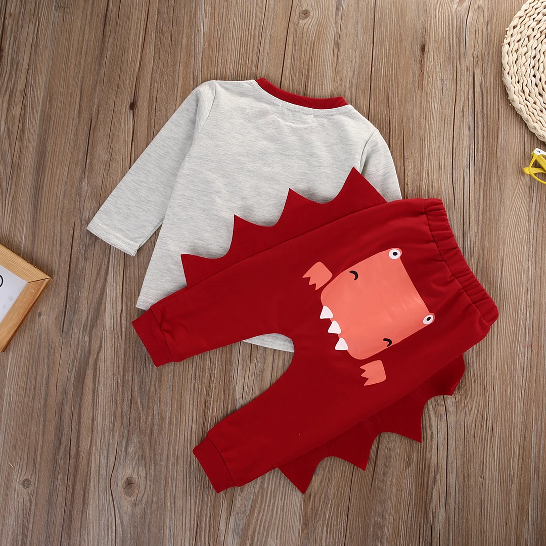 Emmababy Toddler Infant Baby Children Kids Boy 2PCS Outfits Dinosaur Long Sleeve T-shirt+Pant Fashion Clothes | Детская одежда и