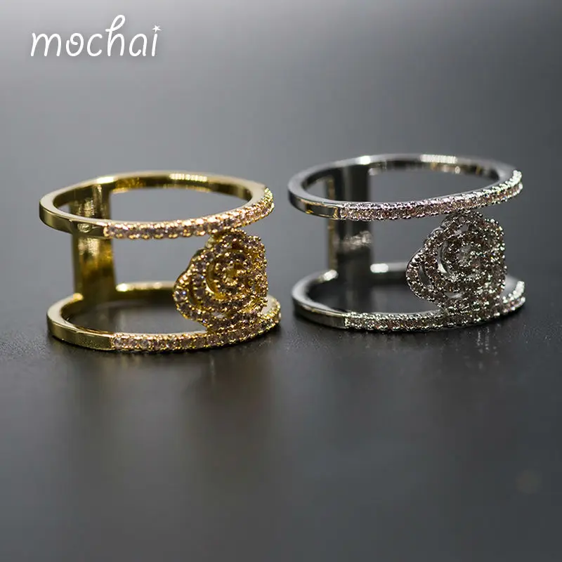 Mochai New Brand Design Gold AAA Cubic Zirconia Pave Setting Hollow Camellia Rings For Women bijoux femme ZK30 | Украшения и