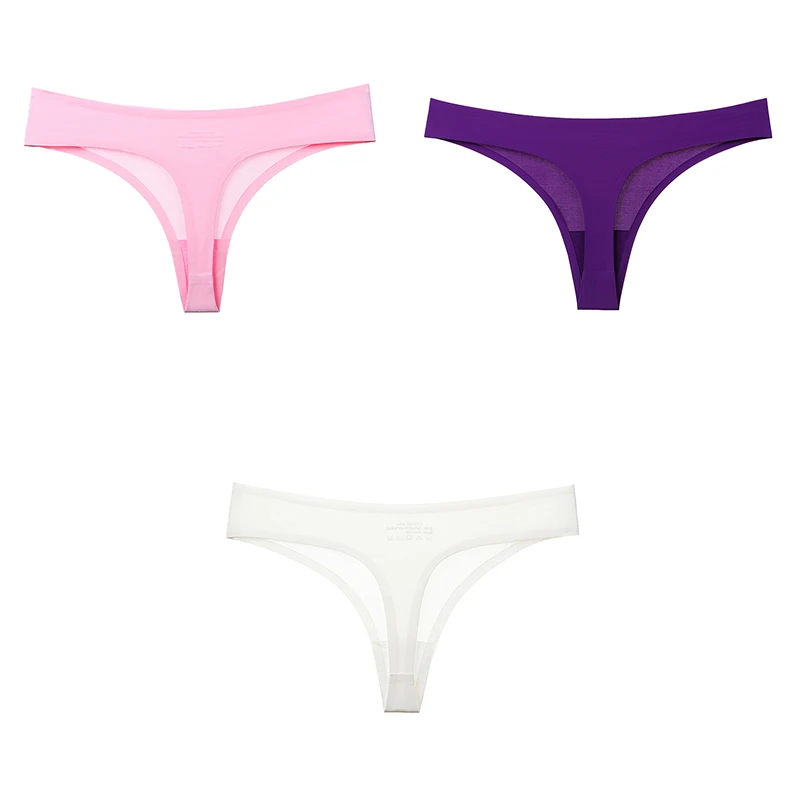 pink purple white Сексуальные стринги Женское нижнее белье бесшовные 3 шт стринги женские T-back мягкие новые продажи твердые стринги Нижнее белье для женщин BANNIROU - Цвет: pink purple white