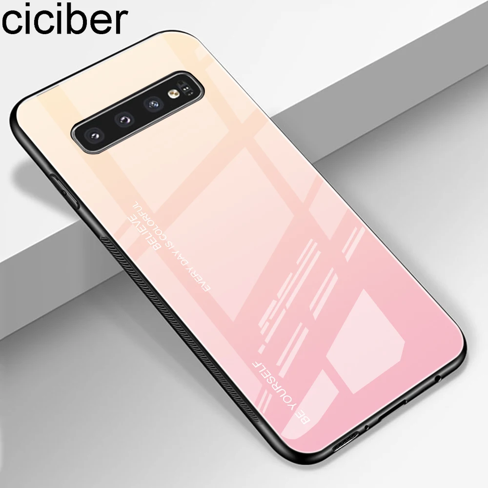 ciciber Gradient Colored Tempered Glass Phone Case for Samsung Galaxy S10 S10+ S10e Plus Lite Hard Back Cover Funda Coque Capa |