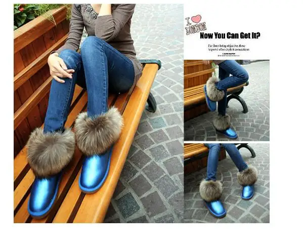 Новинка модные женские зимние ботинки с бахромой из лисьего меха кожаные теплые