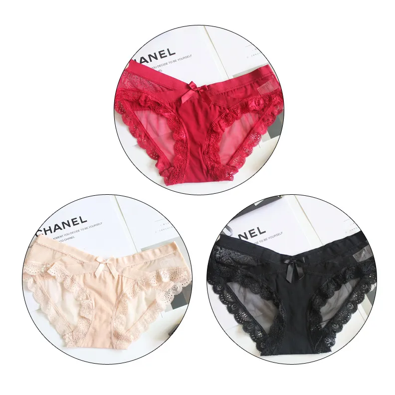 red skin black TERMEZY, 3 шт., новинка, сексуальные женские трусы с кружевным краем, нижнее белье из хлопка с низкой талией, дышащее модное нижнее белье, шесть цветов - Цвет: red skin black
