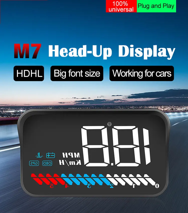 2019 Новый M7 GPS HUD автомобильный OBD2 проекционный дисплей повышенной скорости