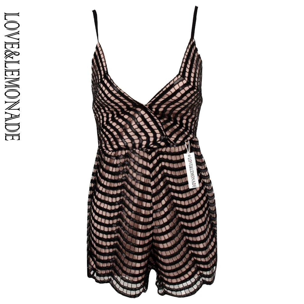 Черные кружевные костюмы с v образным вырезом Love & Lemonade TB 9136|black lace jumpsuit|jumpsuit lacelace