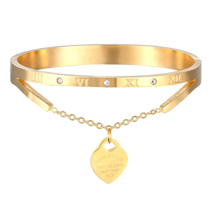 

Beautiful Hang Carving Forever Love Heart Shaped Bangle Top Quality Titanium Steel Woman Love Brand Jewelry Gift Pulsera