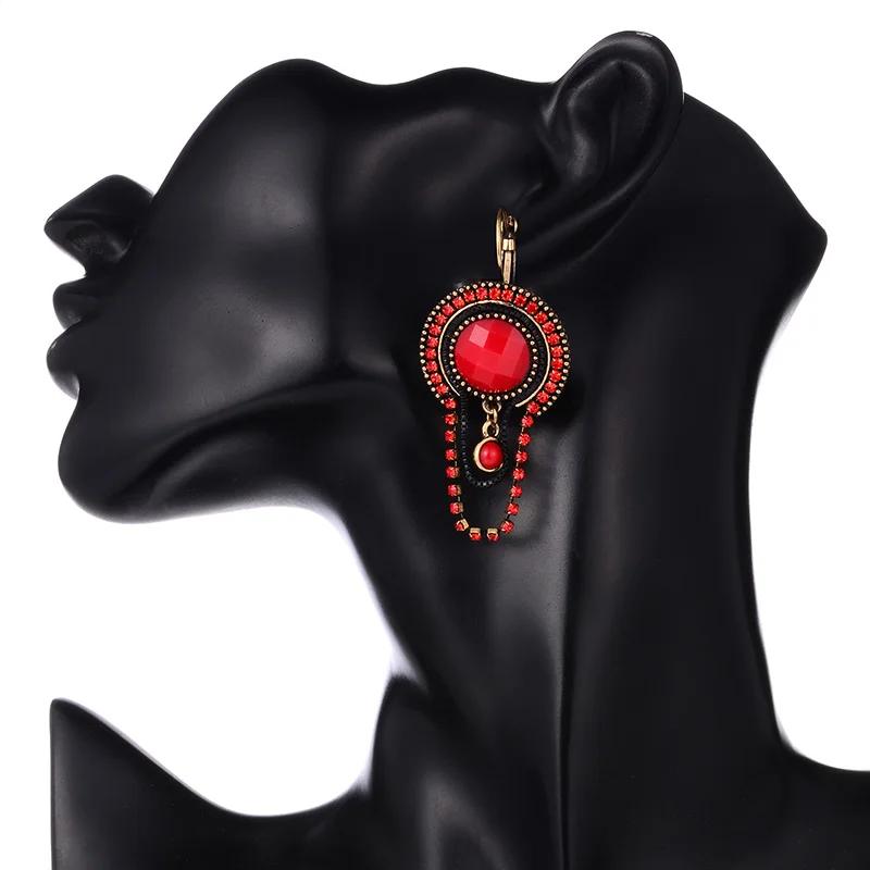 Винтажные висячие серьги Hongye черные красные женские Висячие длинные с бусинами в