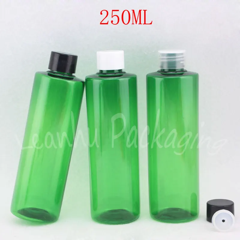 

250ML Green Flat Shoulder Plastic Bottle , 250CC Shampoo / Lotion / Toner Sub-bottling , Empty Cosmetic Container ( 25 PC/Lot )
