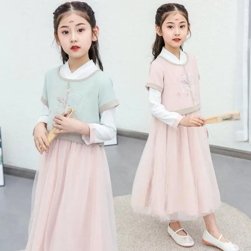 Платье принцессы с длинным рукавом в китайском стиле для малышей комплект из 2