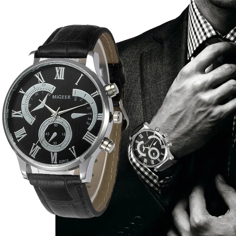 Мода 2017 г. мужские часы Ретро Дизайн кожаный ремешок аналоговые кварцевые