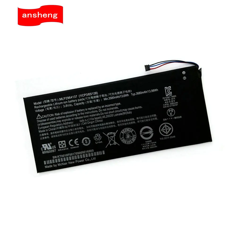Новый высококачественный аккумулятор 3680 мАч MLP2964137 для ноутбука Acer lconia One 7 B1-730
