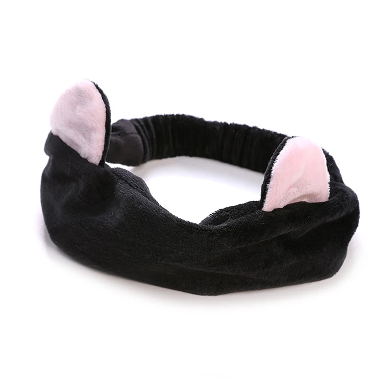 black cat ear Осенне-зимняя женская повязка на голову в Корейском стиле с бантиком из мягкого кораллового флиса, тюрбан-повязка для волос, аксессуары для волос для девочек - Цвет: black cat ear