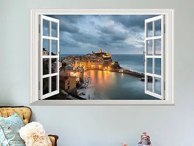 Окно вид стикер на стены с пейзажем море наклейка замком декорации съемные