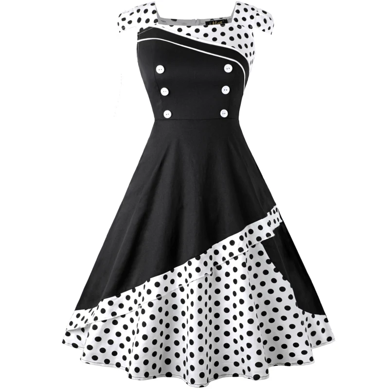 MISSJOY, плюс размер, платья для женщин, 4xl, с открытыми плечами, узор в горошек, на пуговицах, пэчворк, Ретро стиль, 50s 60 s, Скейтер, свободное платье