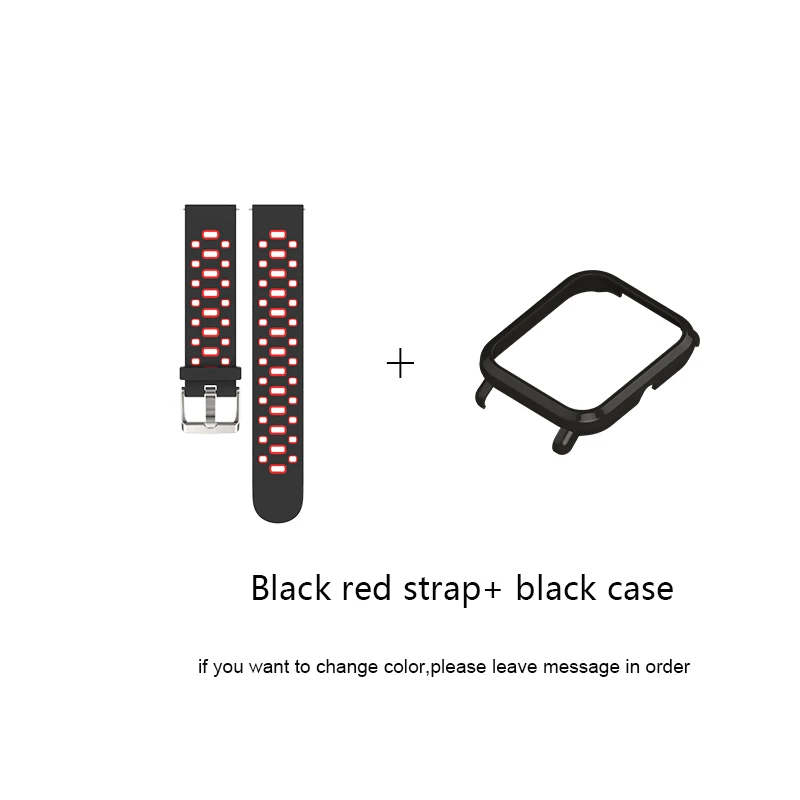 black red and black Mijobs 20 мм Amazfit ремешок силиконовый ремешок PC чехол для Xiaomi Huami Amazfit GTR Bip BIT PACE Lite GTS Молодежные умные часы Correa - Цвет: black red and black
