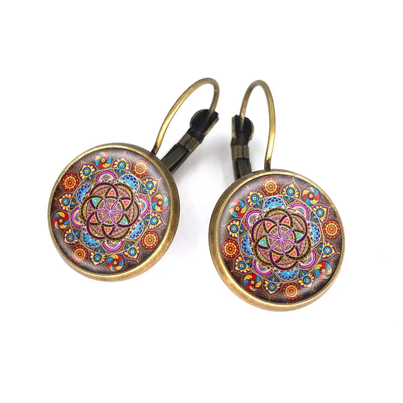 16 мм стеклянные кабошоны серьги Мандала Лотос Ом Символ буддизма дзен 1 пара хна