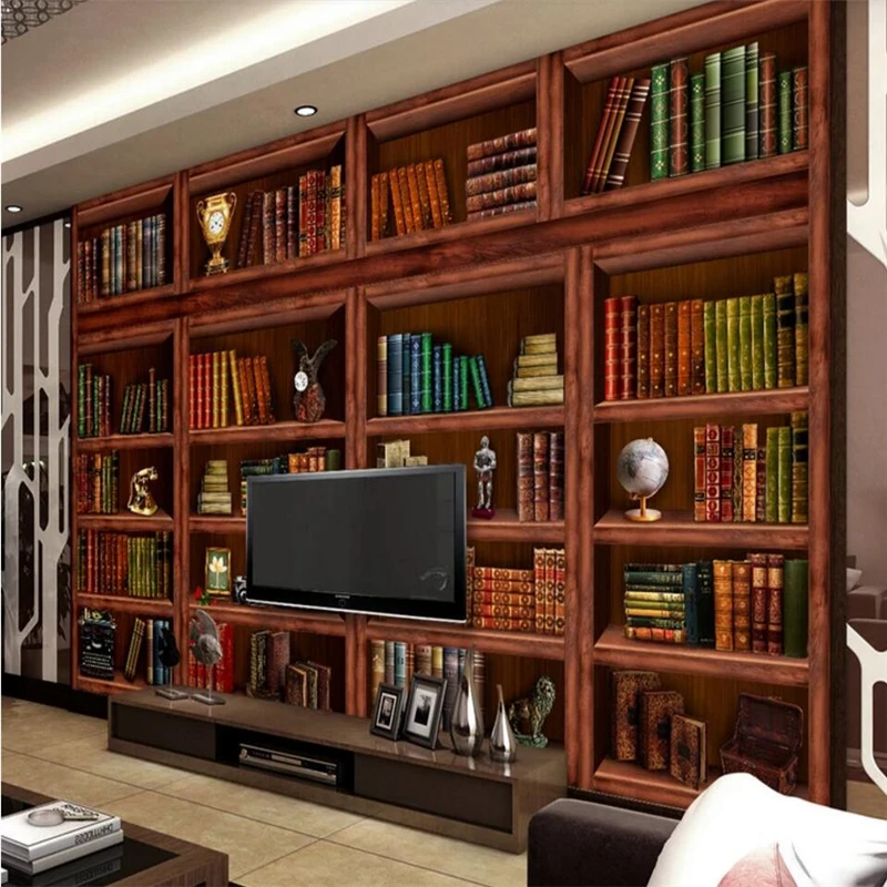 3D фон для гостиной книжная полка Настенная роспись на заказ большая зеленые