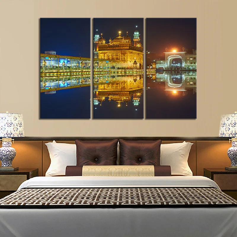 3 Piece Harmandir Sahib Night View Sikhism Religion Culture Art Picture Home Decor Wall Sticker Golden Temple | Дом и сад