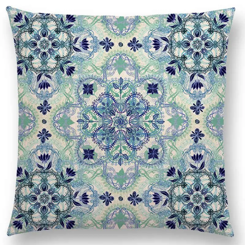 Boho Art Красочные цветы великолепные цветочные каракули растительной геометрии Мандала декоративная картина Автомобильная Подушка Чехол - Цвет: a007018