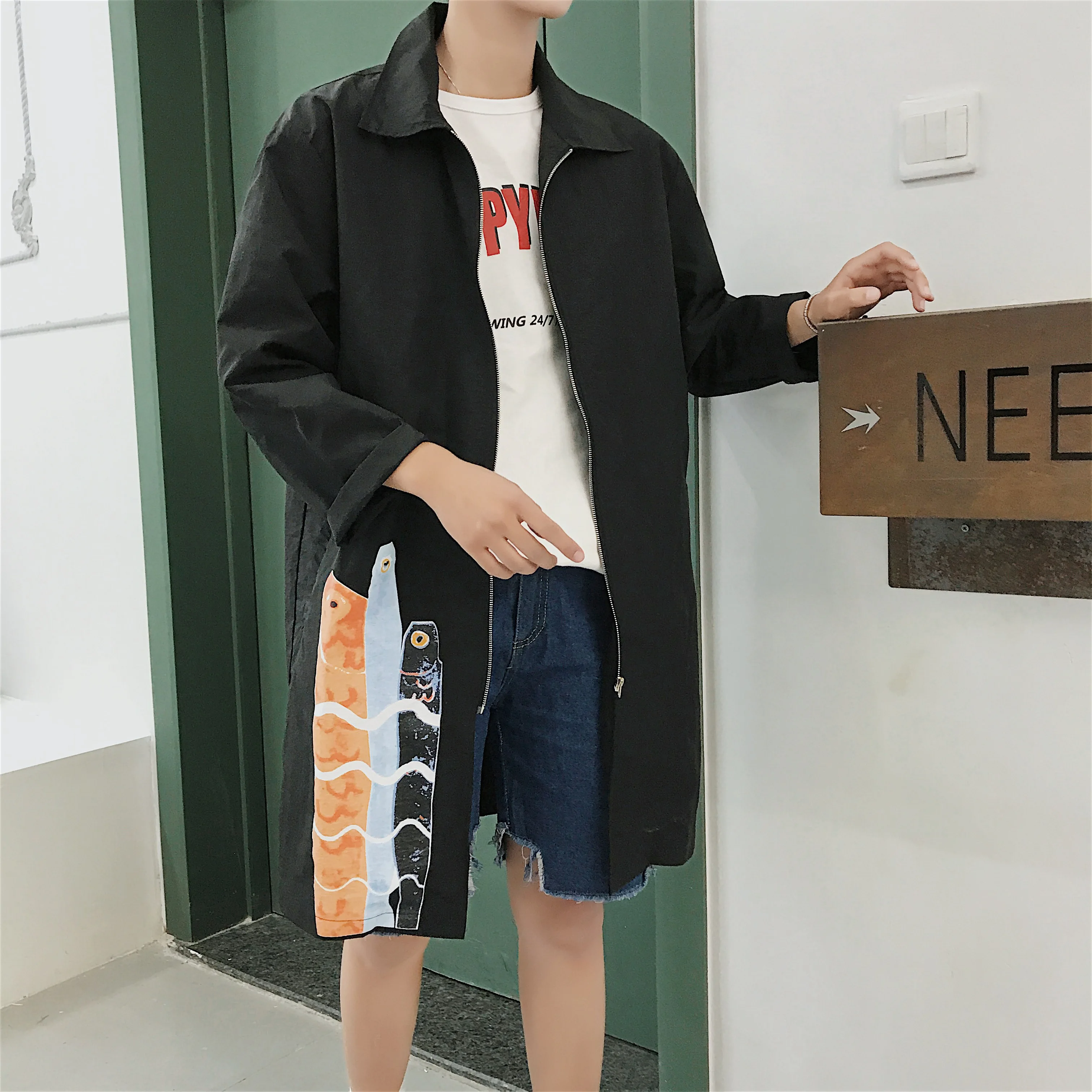 In the Summer of 2018 New Male Long Sun-protective Shirts Youth Fashion Hip Pop Style Printed oversize Men air permeable | Мужская