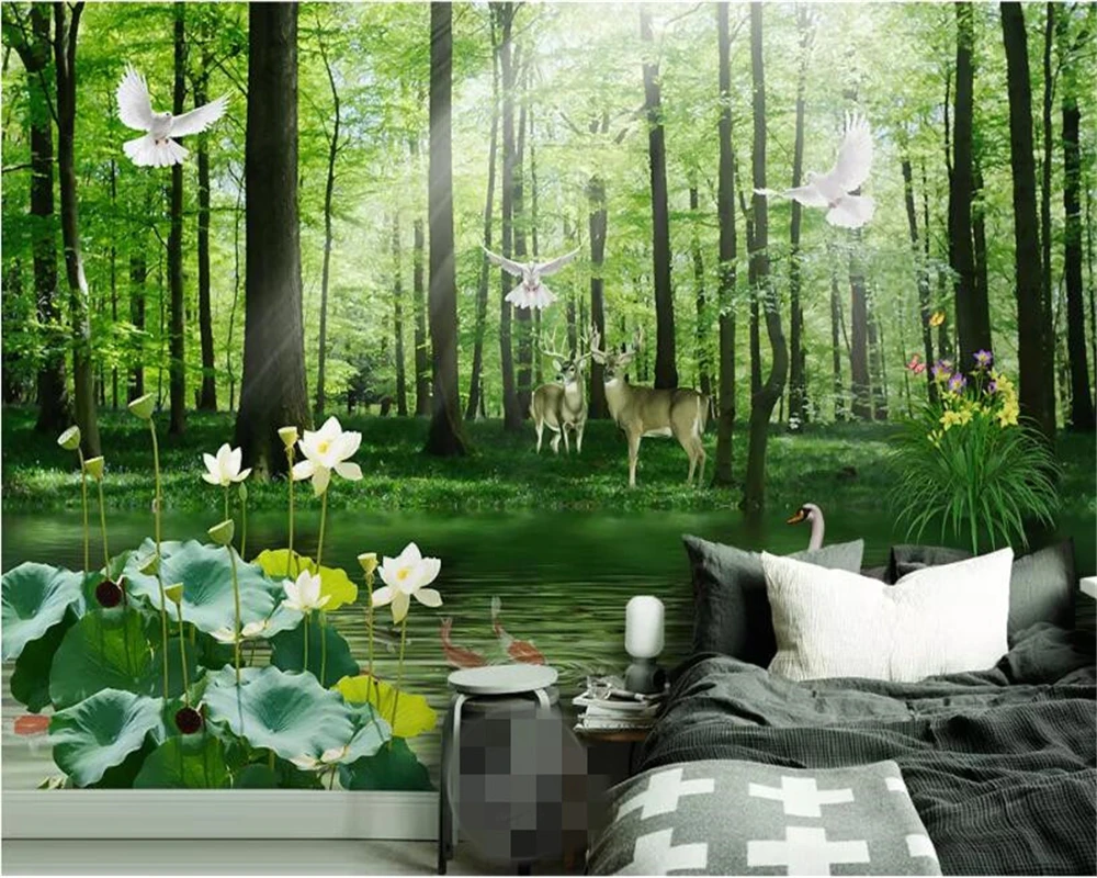 Обои beibehang на заказ настенные 3D обои природный зеленый лес лотос фотообои для