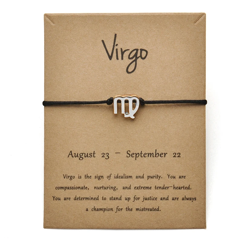 Black Silver Virgo Черные цвета золотые карты модные ювелирные изделия 12 созвездия зодиака тканый браслет браслеты для женщин - Окраска металла: Black Silver Virgo