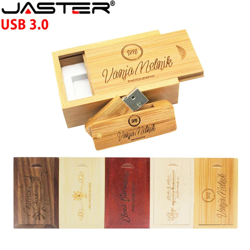JASTER USB 3,0 Натуральные Деревянные USB+ коробка USB флеш-накопитель bamboo 4G 8GB 16GB 32GB гравировка логотипа для фотографии свадебные подарки