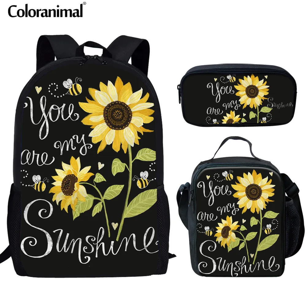 

Coloranimal New Sunflower Design 3pcs Set Backpack You are my sunflower Schoolbag for Teenager Girl Kid Bookbag Shoulder Bagpack