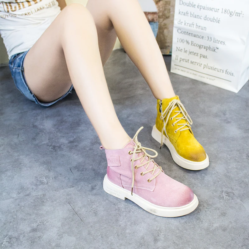 Ботинки мартинсы женские из сплит кожи с круглым носком 10 карамельных цветов|chelsea