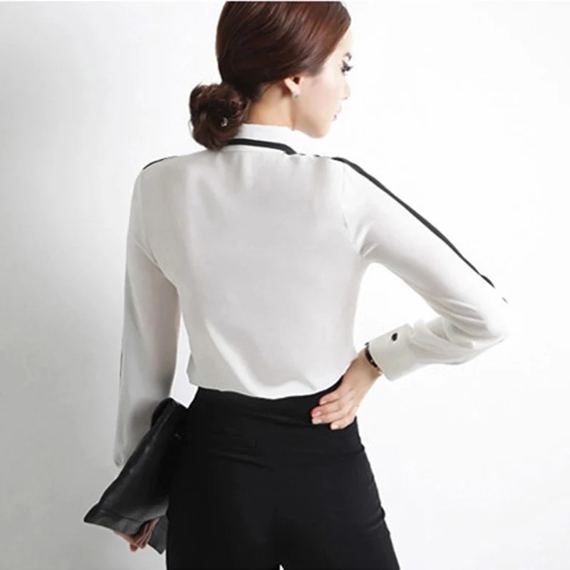 Camisas femininas Plus Size Women Work wear Blouses 2017 Chiffon Patchwork Long Sleeve Shirt and Blouse Lady Office Shirts C52 |