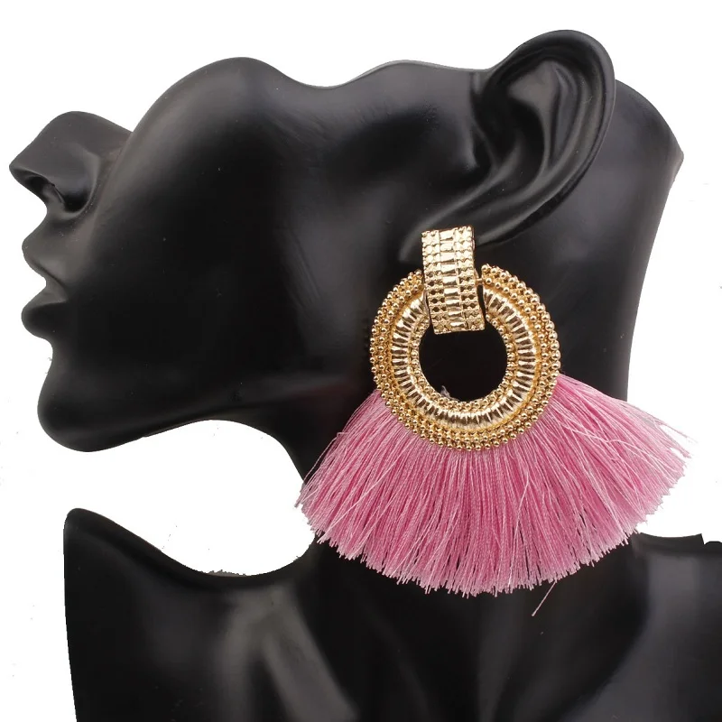 gold pink Exknl богемные серьги в виде капель для женщин, серьги с кисточками, большие массивные Винтажные висячие серьги, красные, розовые, черные, синие модные ювелирные изделия - Окраска металла: gold pink