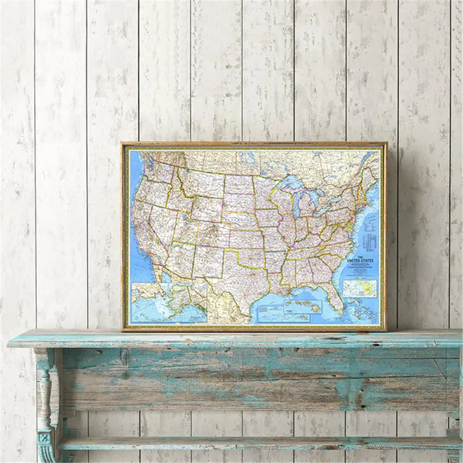 США Federal Land Map Geographic рисунок изысканный дизайн для домашнего декора настенная