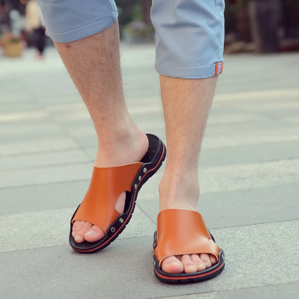 Летние Повседневные тапочки мужская кожаная обувь мужские вьетнамки пляжная