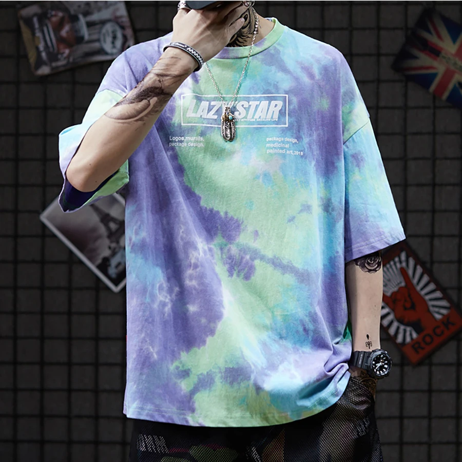 Tie Dye футболка мужская с принтом винтажная психоделическая Ослепительная футболка большого размера хип хоп Уличная Rap Rock Harajuku Ulzzang мужские футболки