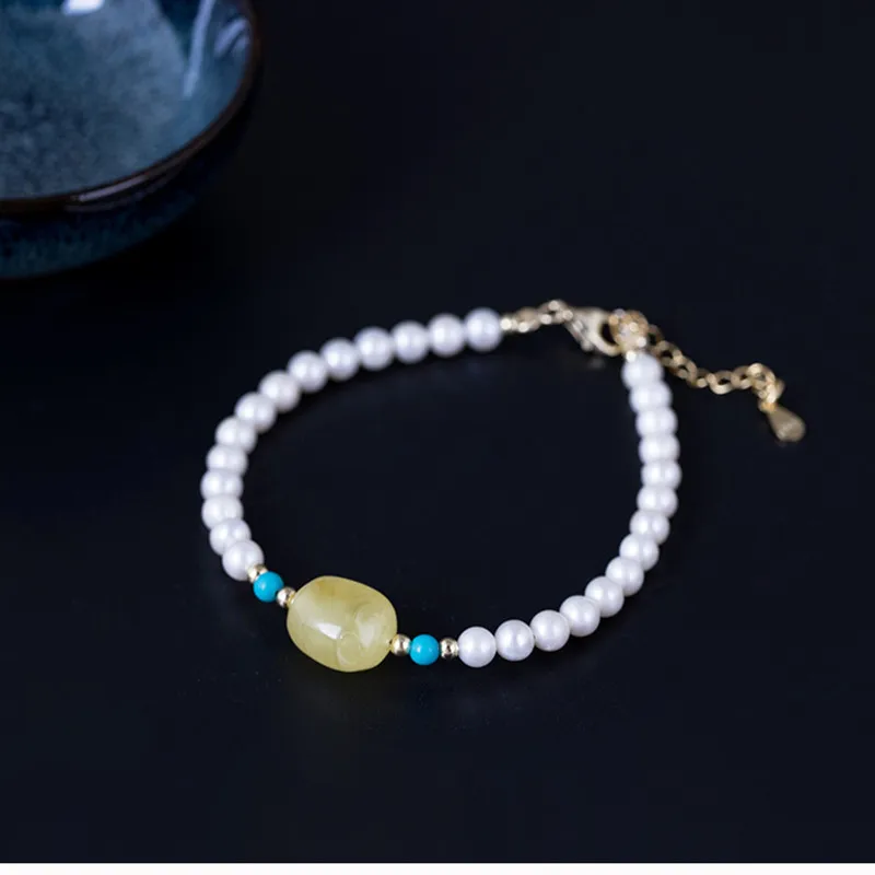 Женский браслет из серебра 925 пробы с натуральным жемчугом | Украшения и