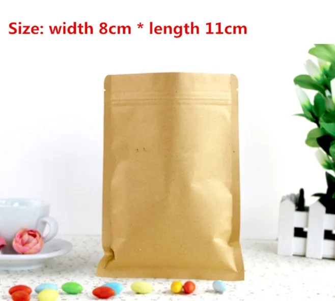 

100pcs/lot-8*11cm Small Size Kraft Paper Bag with Aluminum Foil Coated Inner Coffee Tea powder Zip Lock Party Food Packaging