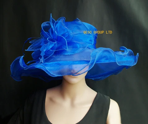royal blue Новинка X большое платье из органзы шляпы церковная шляпа для Кентукки Дерби, свадебные женские шляпы, гонки - Цвет: royal blue