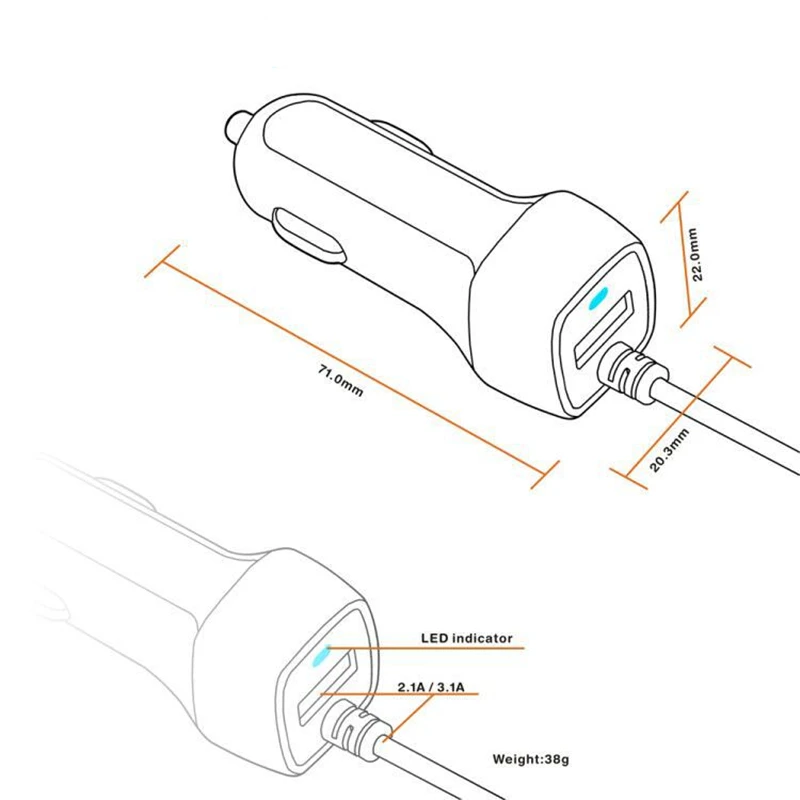 Автомобильное зарядное устройство с двумя USB портами 5 В/2 1 А|Кабели адаптеры и