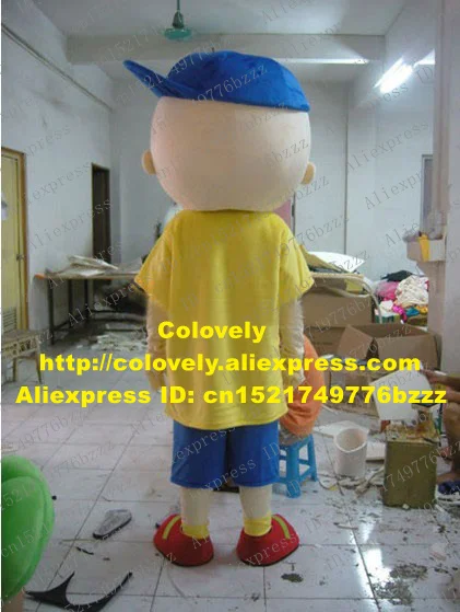 Lively Colorful Caillou Boy Mascot Costume Mascotte Spadger Lad Adult With Big Blue Cap Chubby Round Head No.2533 Free Ship |
