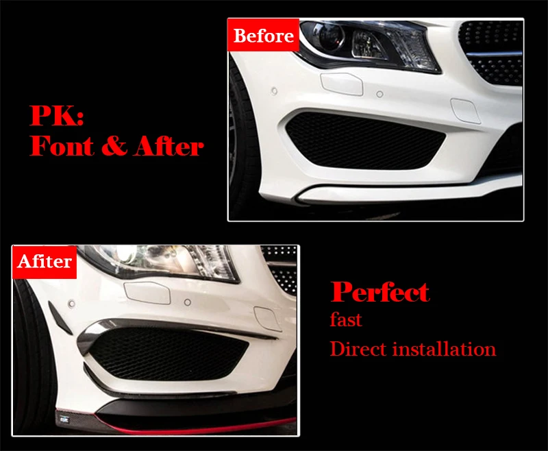 Для Mercedes CLA W117 C117 X117 передний бампер для губ Splitter Canards 6 шт. углеродное волокно CLA180 200 250 без дрели/прямой палки 13-16