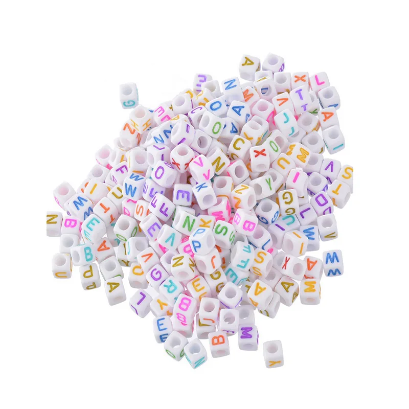 FUNIQUE 500PCs/lot Square Acrylic Beads For Jewelry Making White Cube Letter DIY Gift Color Findings 6mm | Украшения и аксессуары