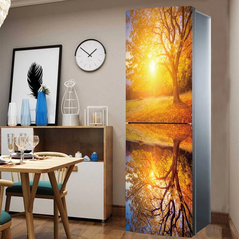 3D яркий эффект установка солнце пейзаж шаблон стикер на холодильник ПВХ дверь