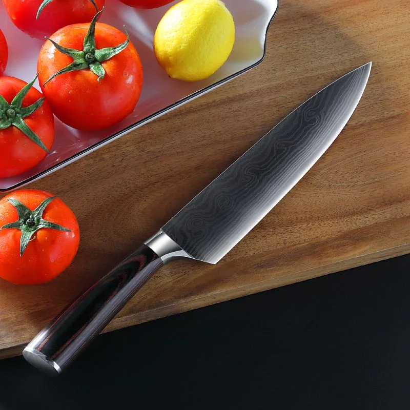 8inch Chef knife 8 дюймов поварские ножи из нержавеющей стали имитация дамасской стали кухонные ножи santoku нож для нарезания ножей Подарочный нож - Цвет: 8inch Chef knife