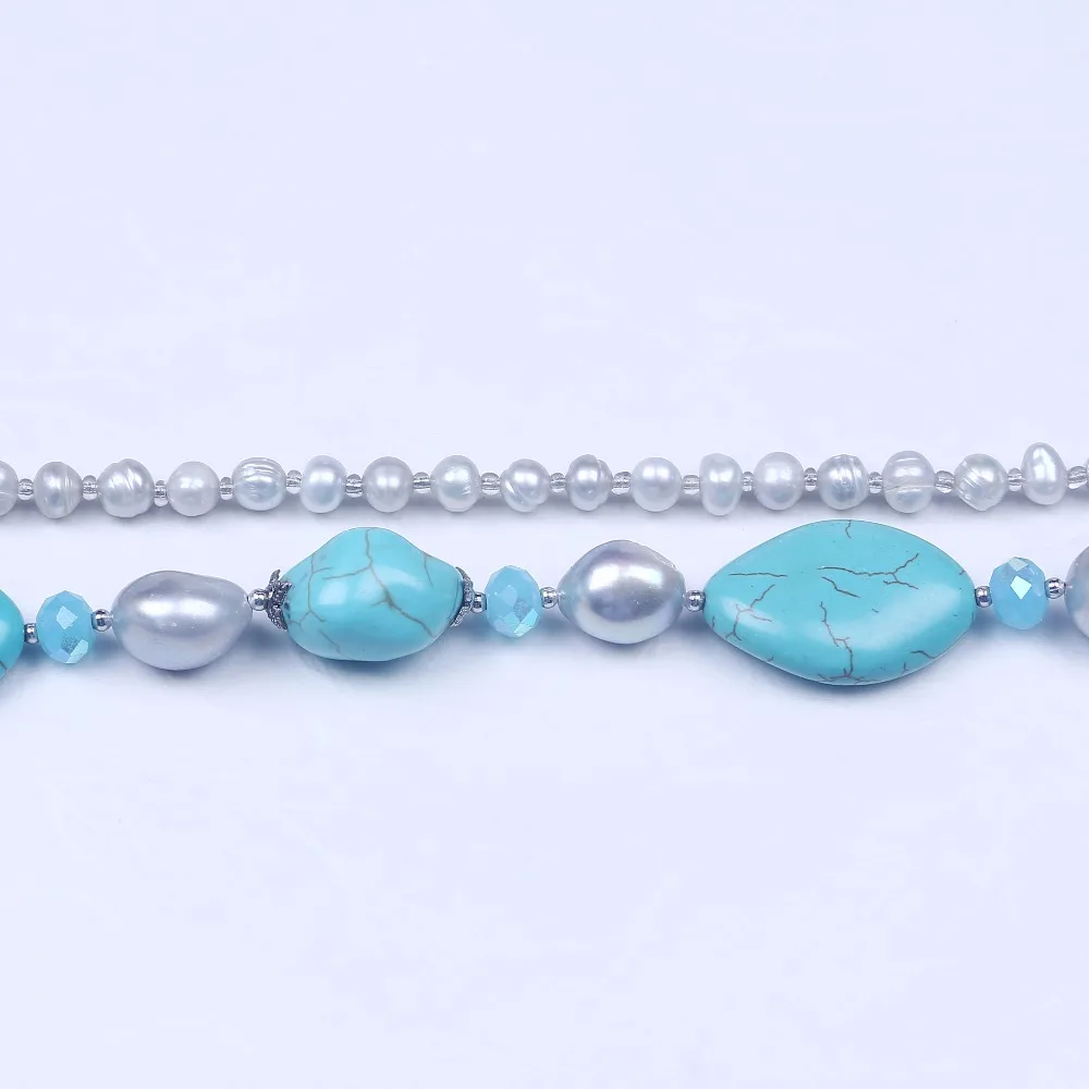New Arrived Natural Blue Stone Baroque Shape Freshwater Pearl Long Jewelry With Rhinestone Clasp Bead Strand Necklace | Украшения и