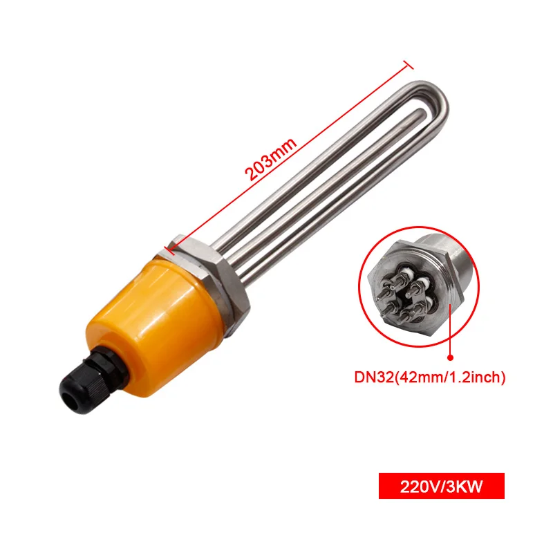 220V 3KW 203mm LJXH 220 В/380 В DN32 нагревательный элемент для воды 1," 42 мм, погружной водонагреватель с резьбой, трубка, все 304, нержавеющая сталь с фиксатором - Цвет: 220V 3KW 203mm