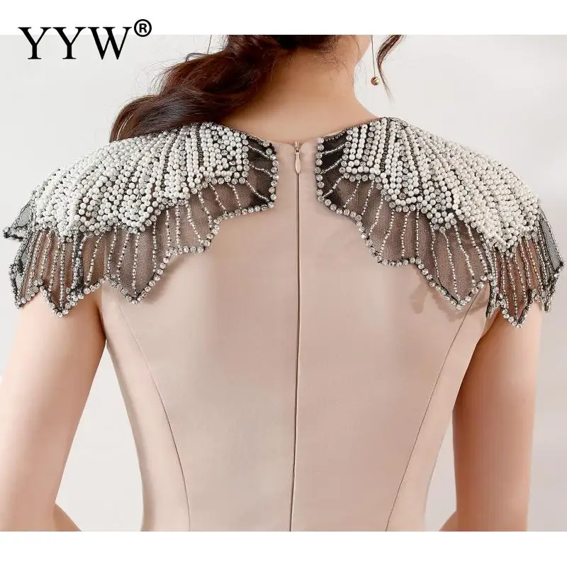 Женское длинное вечернее платье элегантное облегающее Русалка с кристаллами и