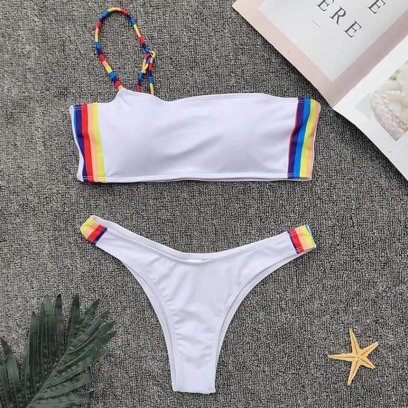 Misswim бандо микро бикини 2019 одно плечо женский купальник Белый Пуш Ап костюм из