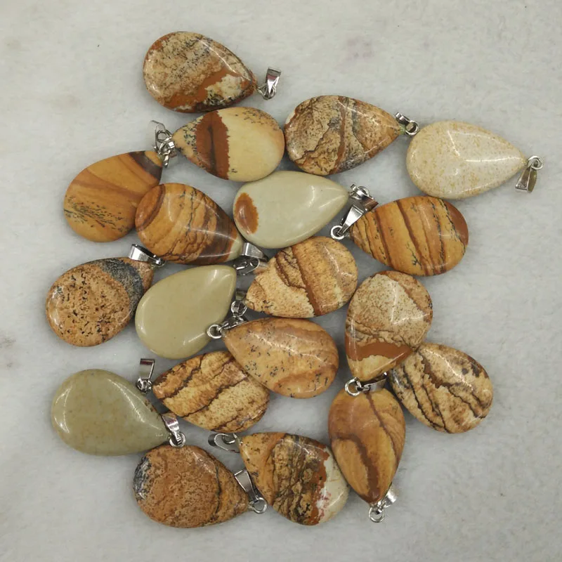 Picture stone 50 шт./лот,, модные подвески из натурального камня в форме капли воды, подвески для ожерелья - Окраска металла: Picture stone
